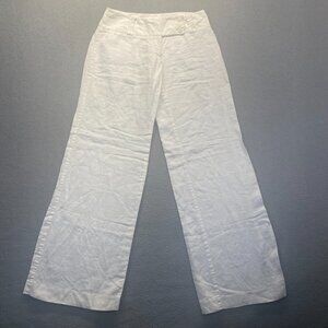 Inc International Concepts Women Pants Size 4 White 100% Linen Zipper Wide Leg
